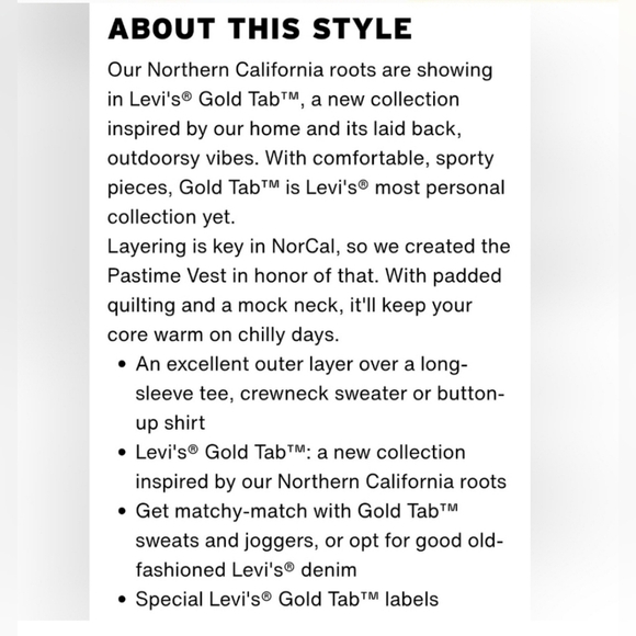 Levi's Men's Gold Tab Pastime Preformance Puffer Vest Size Extra Large - Picture 5 of 5